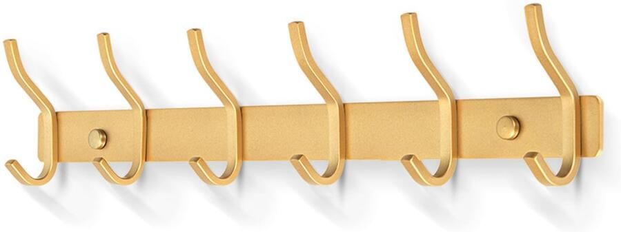 MEIJO Kapstokhaak RVS Kapstokhaak Wand met 6 Haken Kapstok Wandkapstok voor Slaapkamer Badkamer Keuken (Goud 6 Haken)