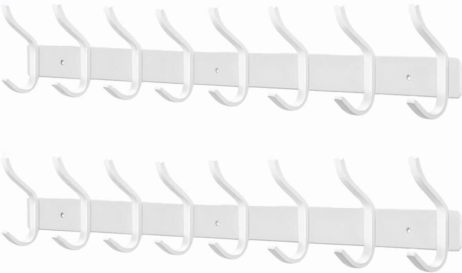 MEIJO kapstokhaken roestvrij staal kapstokhaken wand met 8 haken kapstok wandkapstok voor slaapkamer badkamer keuken (wit 8 haken 2 stuks)