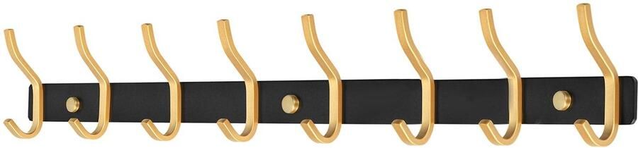 MEIJO kapstokhaken roestvrij staal kapstokrail met 8 haken kapstok wandkapstok voor slaapkamer badkamer keuken (8 haken zwart & goud)