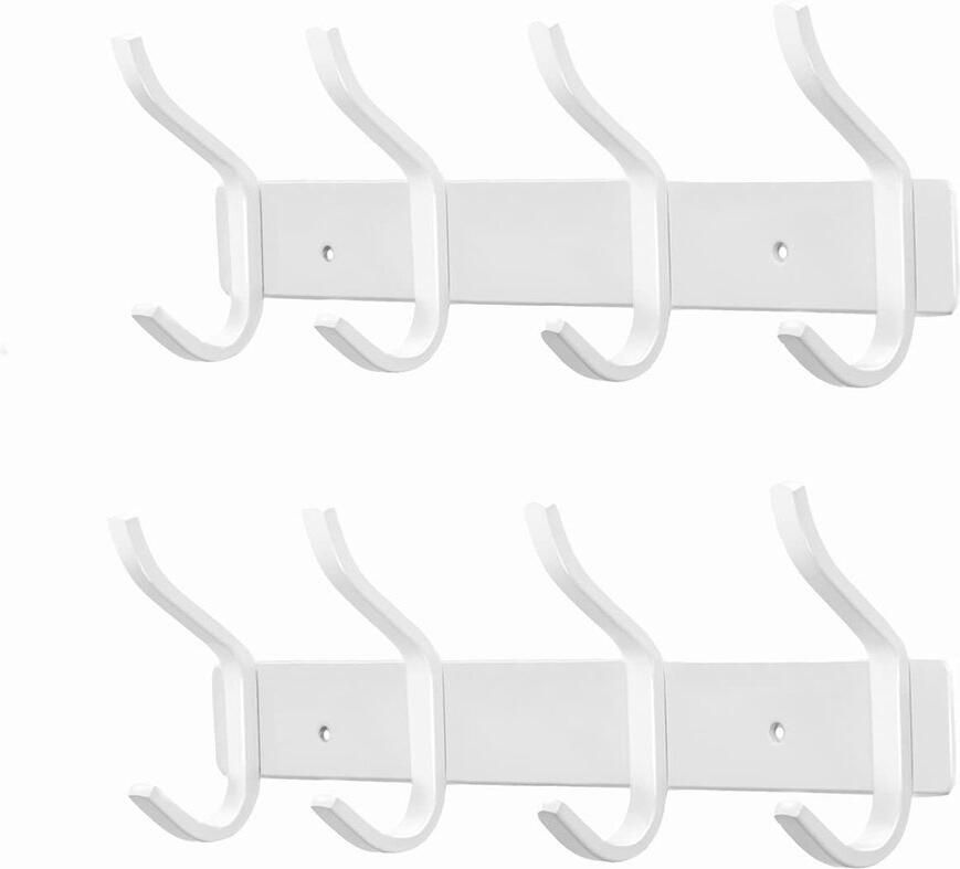 MEIJO Kapstokhaken RVS Kapstokrail met 4 haken Kapstok voor aan de muur Kapstok voor slaapkamer badkamer keuken (wit 4 haken 2 stuks)
