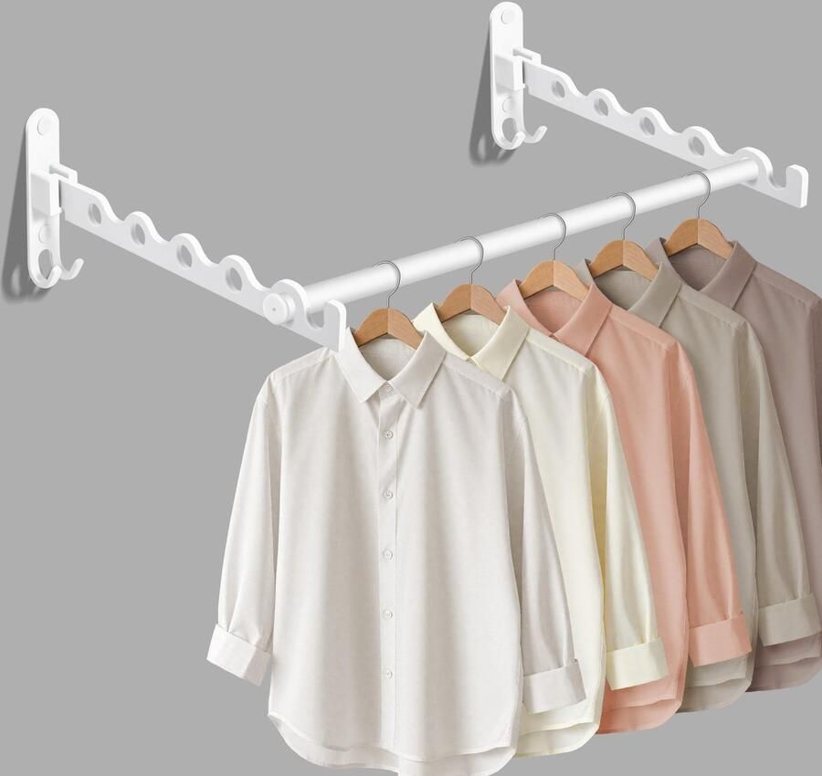 MEIJO Opvouwbare kapstokhaken wandkapstok opvouwbare haken wandhaken balkonkapstokhaken voor wasruimte slaapkamer badkamer (2 stuks + stang)