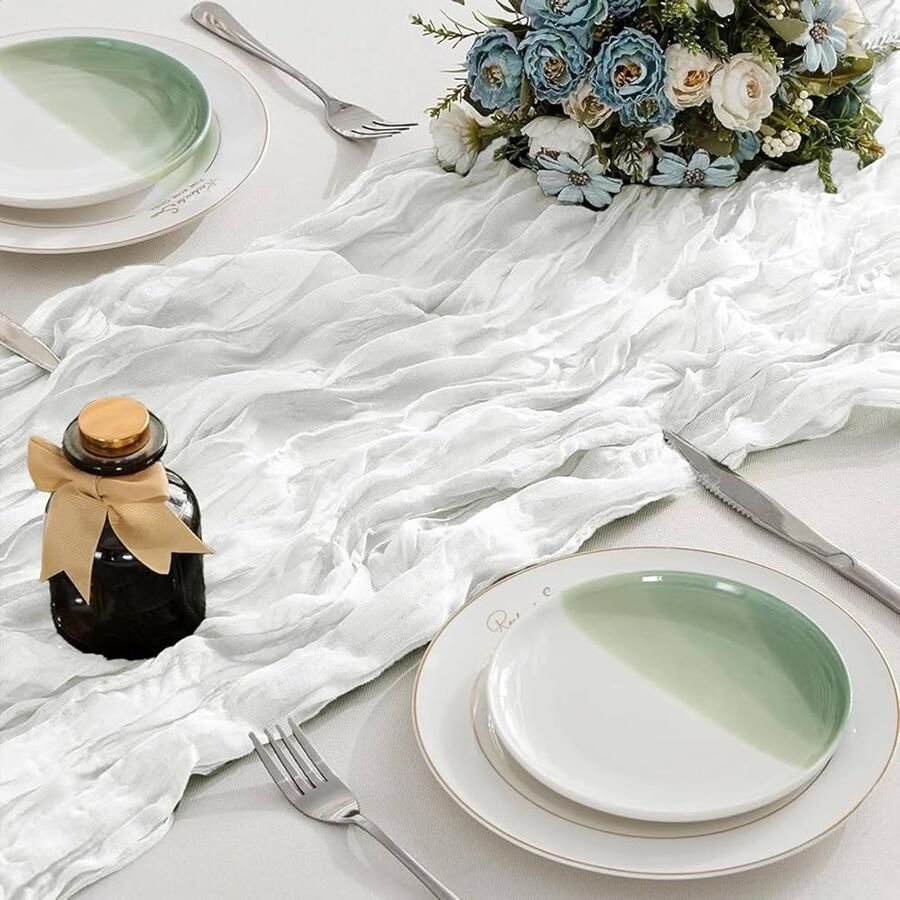 Melkwit kaasdoek tafelloper Boho stijl 1 stuk polyester 300 x 90 cm