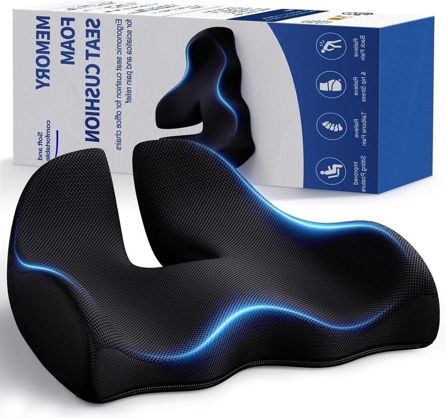 Memory Kussen voor kantoorstoel Ergonomisch Drukontlastend bij Ischias Zwart