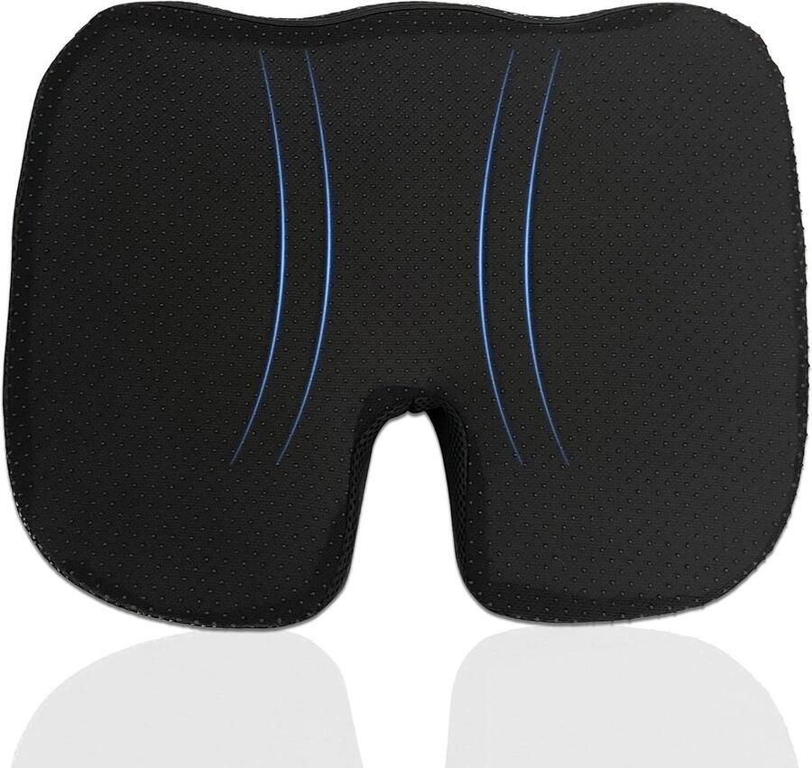 Memory Foam Coccyx Cushion Orthopedic Seat Cushion for Office Chair and Car Seat 45 x 35 x 7 cm (Black A)