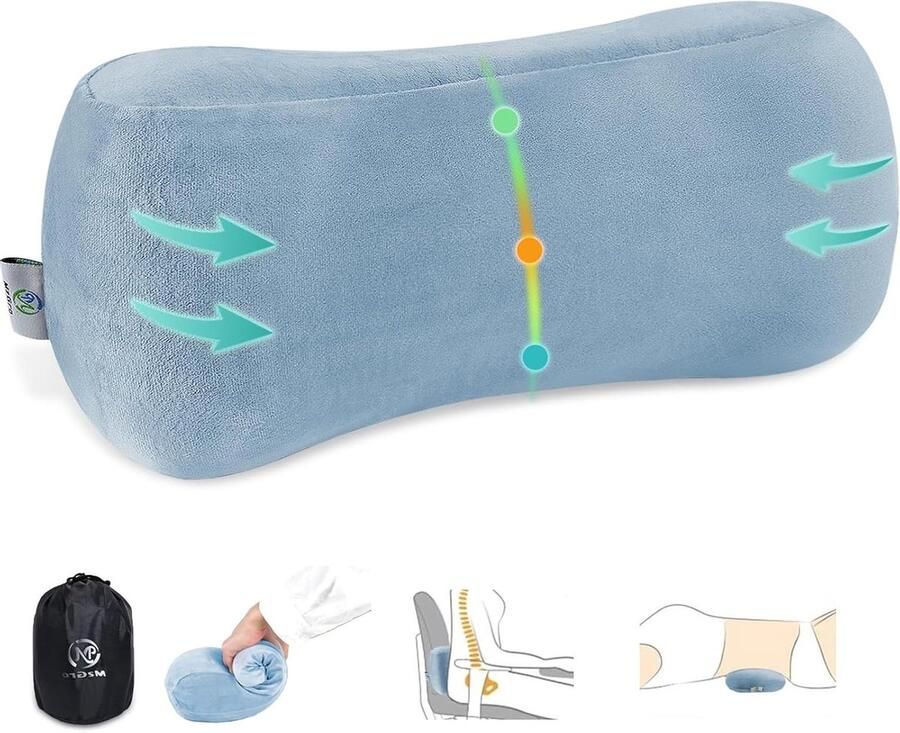 Memory Foam Lower Back Lumbar Support Cushion for Waist Pain and Pressure Relief Ideal for Long Sitting Driving Office Chair Waist Reinforcement Leg Cushion (Light Blue Lumbar Support)