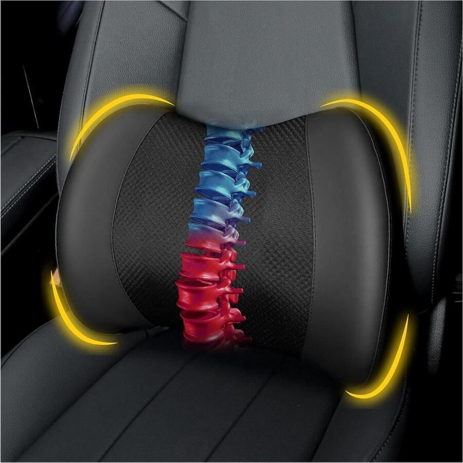Memory Foam Lumbar Cushion for Lower Back Pain Relief Car Back Cushion for Driving Lumbar Support for Car Office Chair Wheelchair Black