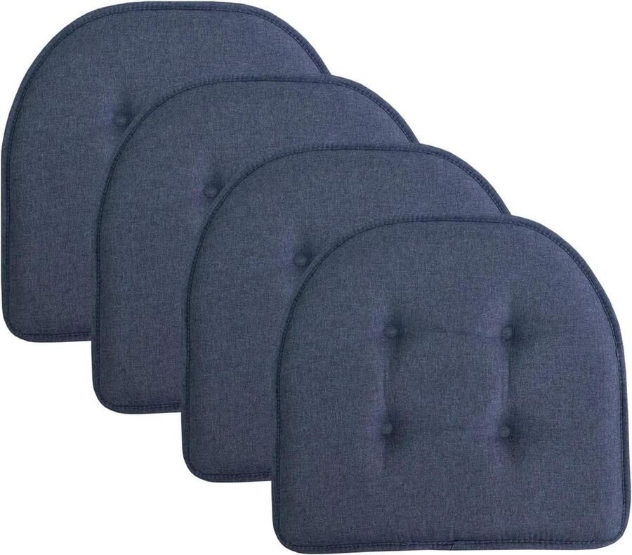 Memory Foam Stoel Kussen Pads Tufted Non Skid Rubber Terugsteun U-vormige Seat Cover Denim Blauw 4 Count 17 x 16