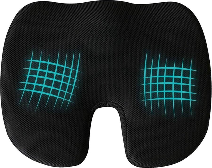 Memory Foam Zitkussen voor Bureaustoel Ademend Zitkussens Orthopedisch Stoelkussen Voor Autostoelen Bureaustoelen Gaming En Computer Stoelen Antislip Stuitbeen Kussen Wasbare Verwijderbare Cover Zwart