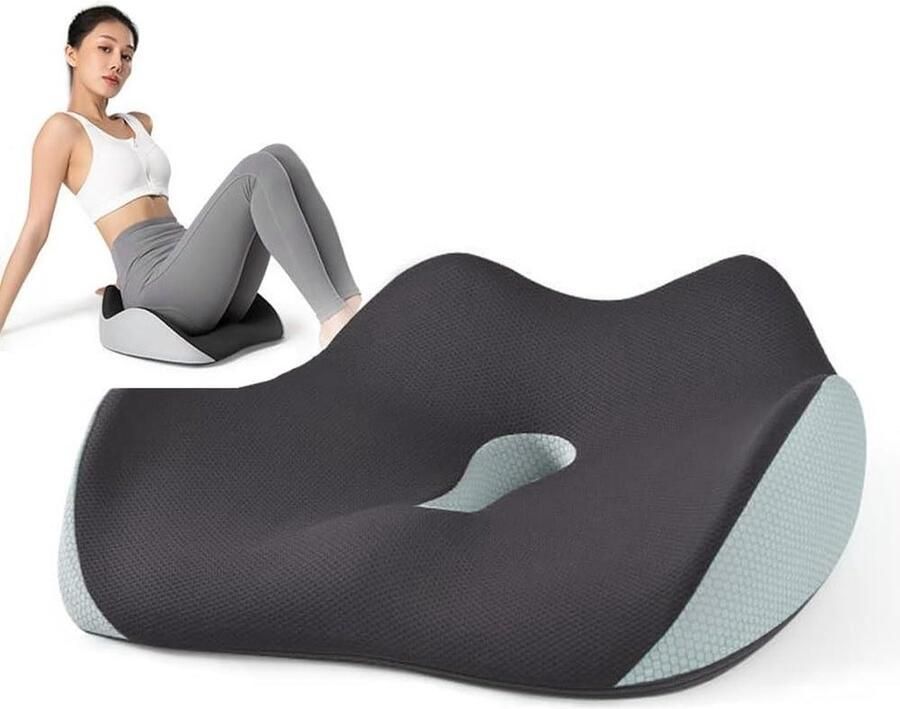 Zitkussen orthopedische memory-zitkussen voor bureaustoel en auto bevordert doorbloeding en ontlast stuitbeen afmetingen 45 x 36 zitkussen orthopedische