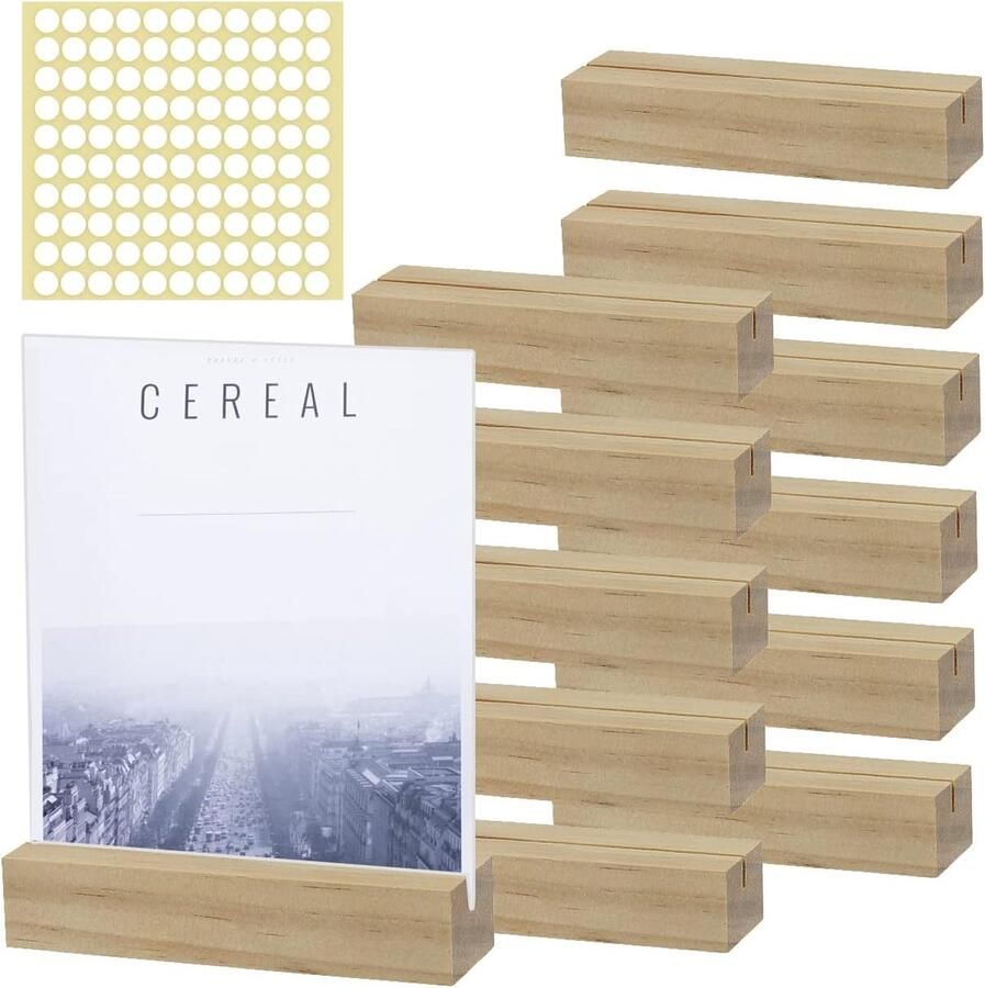 Menukaarthouder 12 stuks houten kaarthouders fotohouder voor neerzetten staander ansichtkaartstandaard hout fotobalk plaatskaarthouder fotohouder tafel