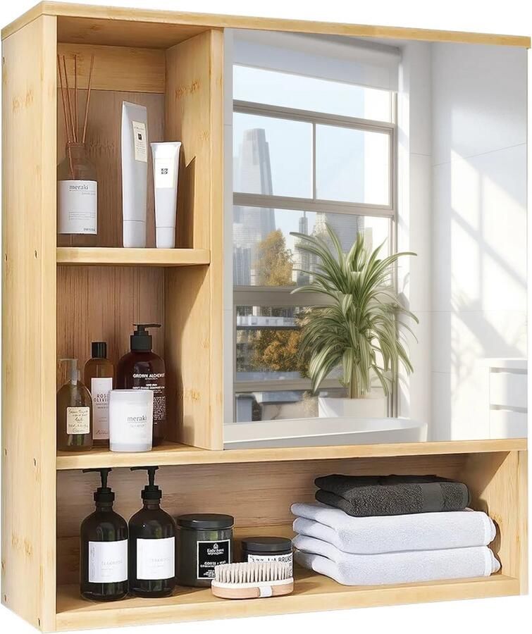 RM Store Medicijnkastje Opbergkast Badkamerkast Wandkast Badkamerspiegel Met Spiegel Met Opbergplanken 55.5 x 16 x 61 cm