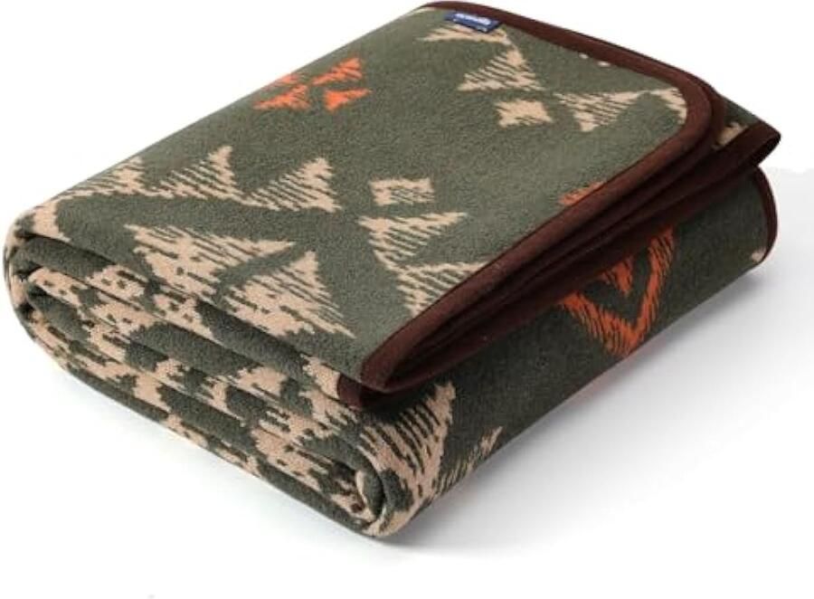 Merino wollen deken dikke grote warme wasbare woondeken sprei voor slaapbank bank buiten picknick reizen camping deken het hele seizoen (160 x 200cm|Navajo stijl groen)