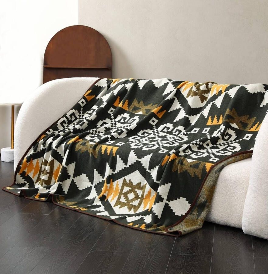 Merino wollen deken warme deken woondeken sofadeken deken sprei plaid bank grote deken ideaal voor outdoor camping alle seizoenen (160 x 200 cm Indisch groen)