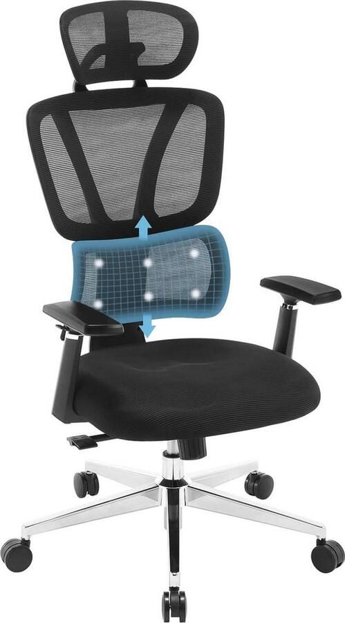 Rootz Living Rootz Mesh Bureaustoel Ergonomische Bureaustoel Verstelbare Lendensteun 3D Armleuningen Verbeterde Gewatteerde Zitting Zwart 53cm x 48cm x 75cm