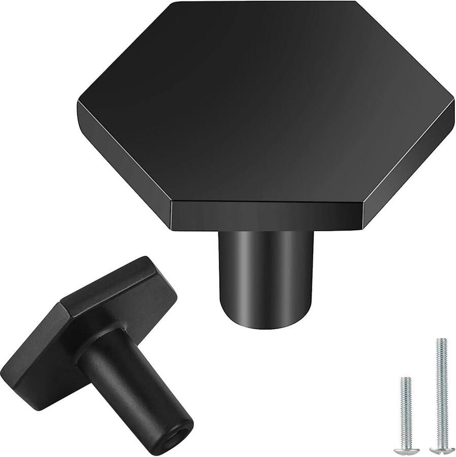 Messing deurknoppen matzwart 8 stuks zeshoekig 35 x 26 mm