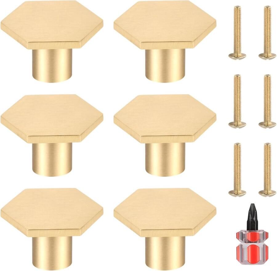 Messing deurknoppen zeshoekig ontwerp 6 stuks goud