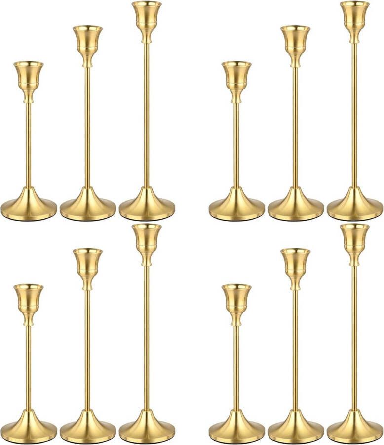 Messing gouden kandelaar set met 12 conische kandelaars vintage moderne kandelaarset voor diner thuis bruiloft feestdecoratie centraal voor eettafel