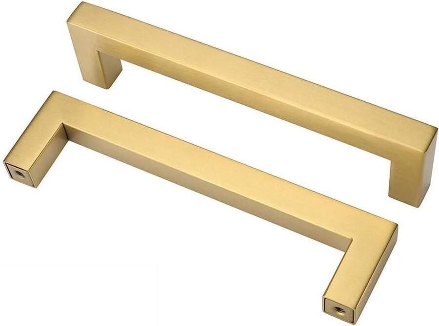 Messing kabinet handgrepen roestvrij staal hardware keuken en badkamer lade trekt Square T knoppen 20 stks Handgreep 128mm goud