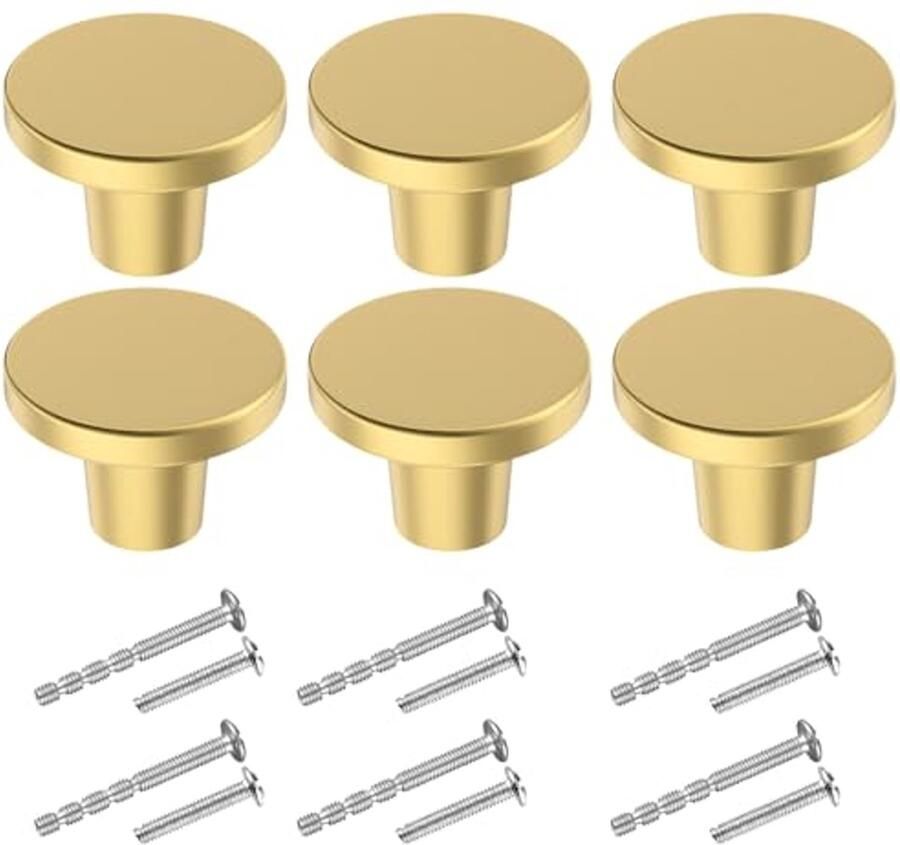 Messing Ladeknoppen 6 Stuks Ronde Keukenkastknoppen voor Elegante Meubels Gouden Handgrepen 20 x 25 mm