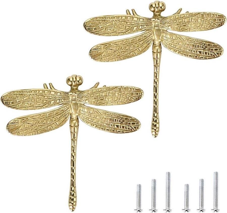 Messing ladeknoppen 2 stuks trekhandvat kast dressoir handvat Dragonfly ontworpen meubelknop met schroef