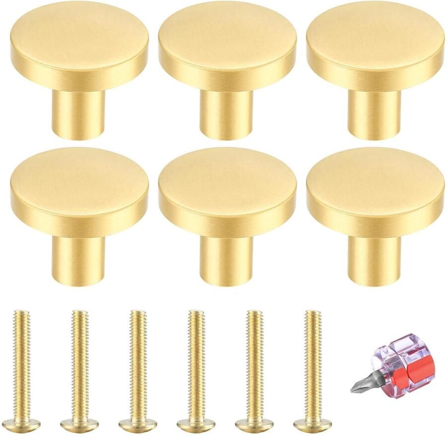 Messing ladeknoppen en kast handgrepen 6 stuks Ronde meubels knoppen geschikt voor dressoirs en keukenkasten