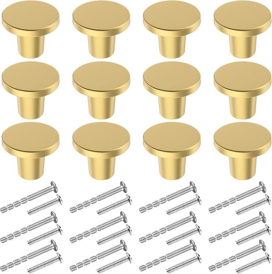 Messing Ladeknoppen Ronde Kastknoppen voor Keuken en Dressoir 12 Stuks Goud 20 x 25 mm