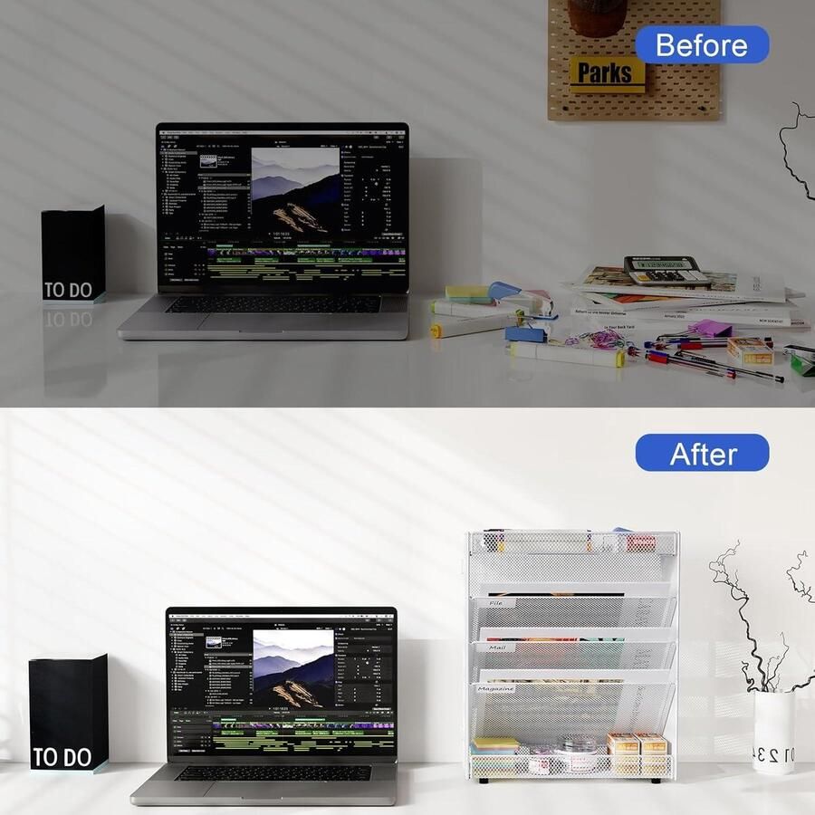 Metaal A4-tijdschriftenhouder 5 vakken Wanddossiers Documenten Opslag Hangend Bureau Organiser Wit