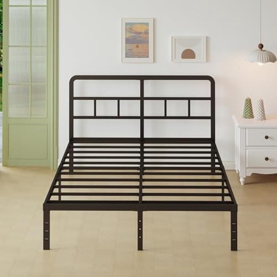 Metalen Bedframe 140x200 cm met Gebogen Hoofdbord en Lattenbodem