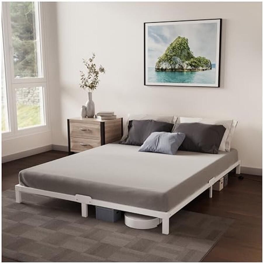 Metaal Bedframe 140 x 190 cm met Hoogte van 25 cm Eenvoudige Montage en Ruime Opbergruimte