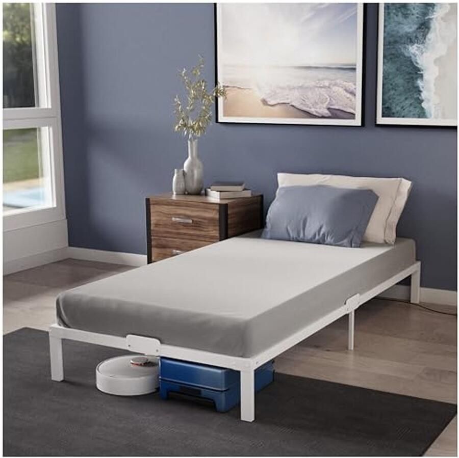 Metalen Bedframe 90 x 190 voor Eenpersoonsbed met Opbergruimte Eenvoudige Montage Hoogte 35 cm