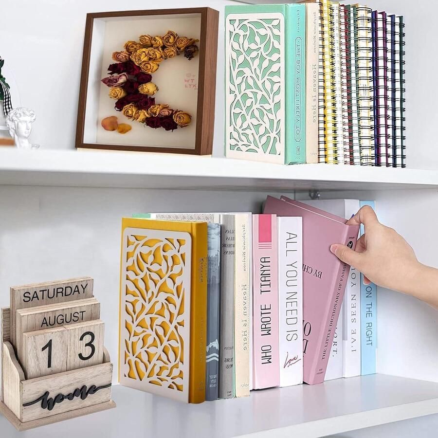 Metaal Boekenhouder voor Bureau Thuis Kantoor School Boekenwinkel Boekensteunen 1 Paar Wit Witte wijnstok