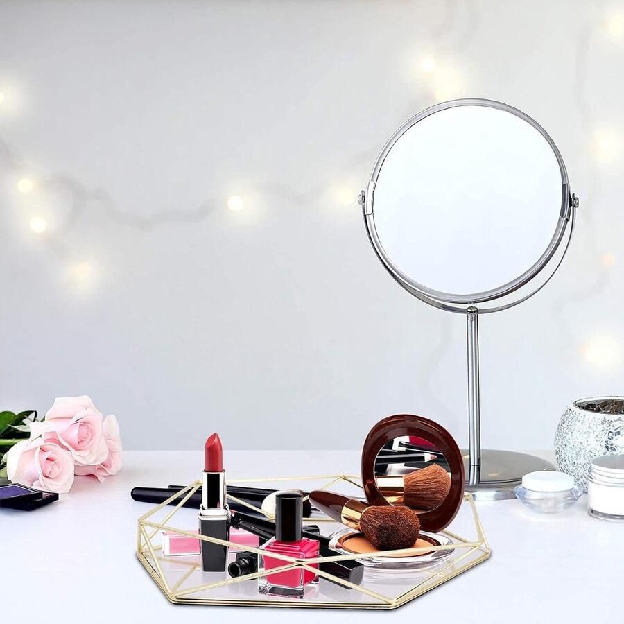 Trays Organisers Polygoon glas gespiegeld make-up lade metalen decoratieve lade voor ijdelheid dressoir badkamer slaapkamer goud luxe opslagoplossing - Foto 2