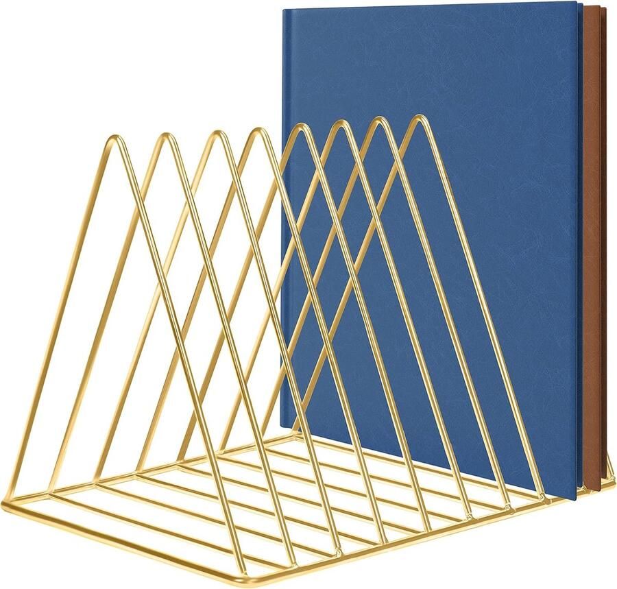 Metaal Gouden Tijdschriftenhouder – 9 Vaks Driehoek Bureau Organizer voor Huis en Kantoor – Voor Boeken Kranten Tablets en Folders