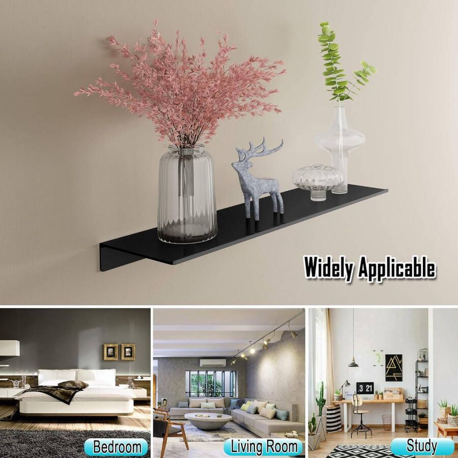 Metaal Wandplank Zwart Wandplank set van 2 Decoratieve Planken voor Muren 40cm Zwevend Rek Wandplank voor Presentatie voor Slaapkamer Woonkamer Badkamer Kantoor - Foto 2