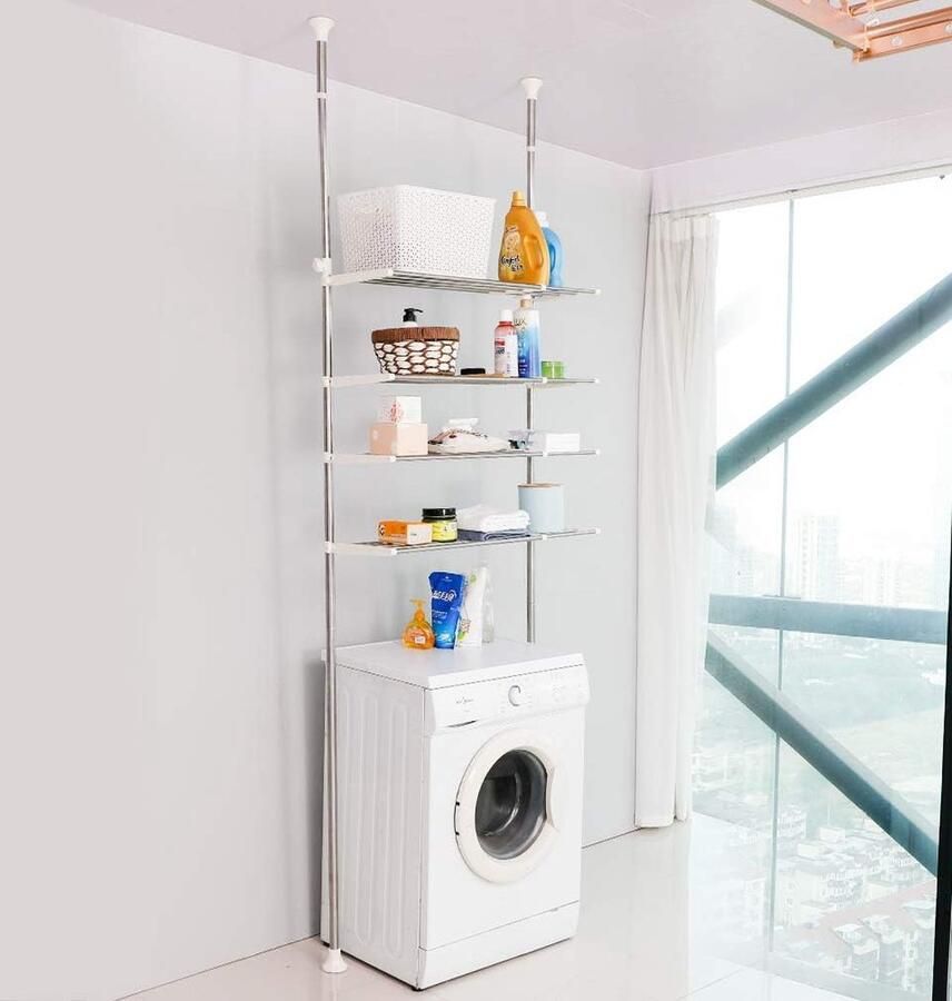 I 4 niveaus boven het toilet wasrek badkamer ruimtebesparend dubbele spanstang standaardplank badkamerplankorganizer kleerhangerstangen zonder boren ivoor hoogte 295 cm 116 inch