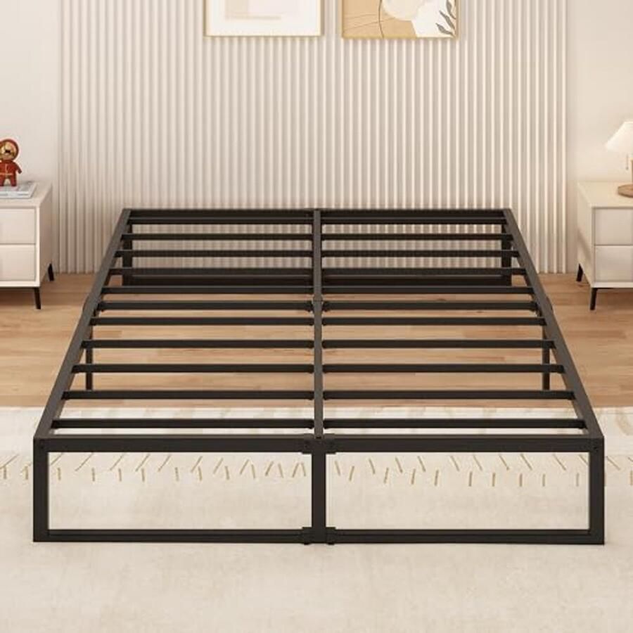 Metal Bed Frame 180x200cm Stevige Dubbele Bedconstructie met Stille Ondersteuning Eenvoudige Montage en Geen Boxspring Nodig