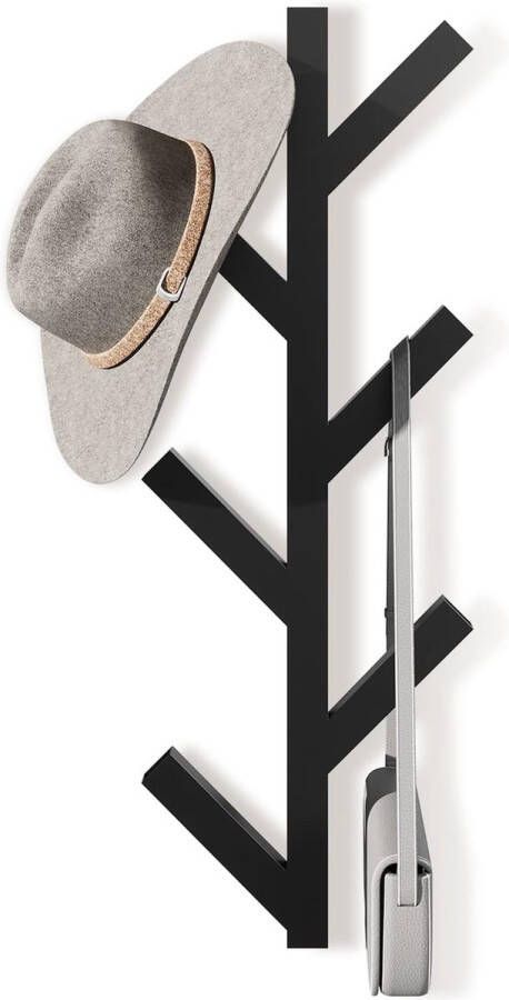 Metal Coat Hook Wall 41 cm Vertical Coat Rack with 6 Hooks for Hanging Jackets Coats Hats Scarves and Handbags (Black)