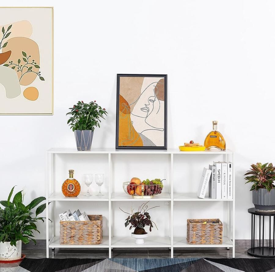 Metal Console Table met 3 Shelves Sofa Table Smalle Console Tafel Moderne Stijl Geschikt voor Entree Woonkamer Slaapkamer (Wit 140 x 30 x 80 cm)