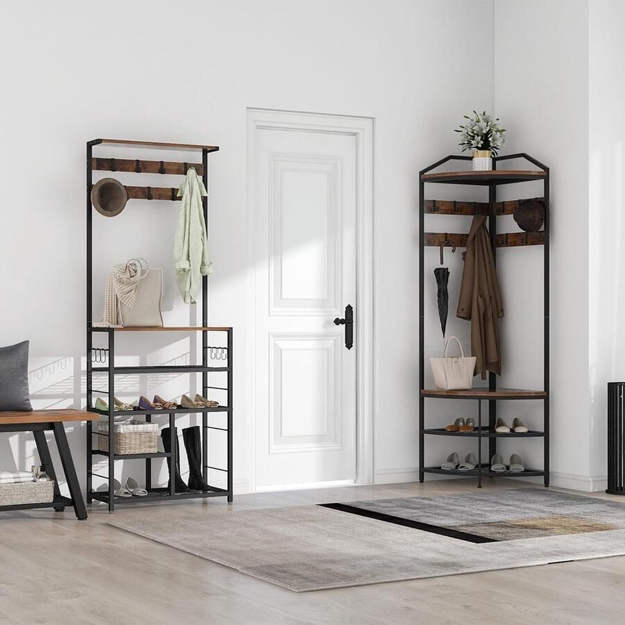 Metal Corner Coat Rack with 12 Movable Hooks and Storage Freestanding Organizer for Hallway Living Room Bedroom Office halmeubel met kapstok - Foto 2