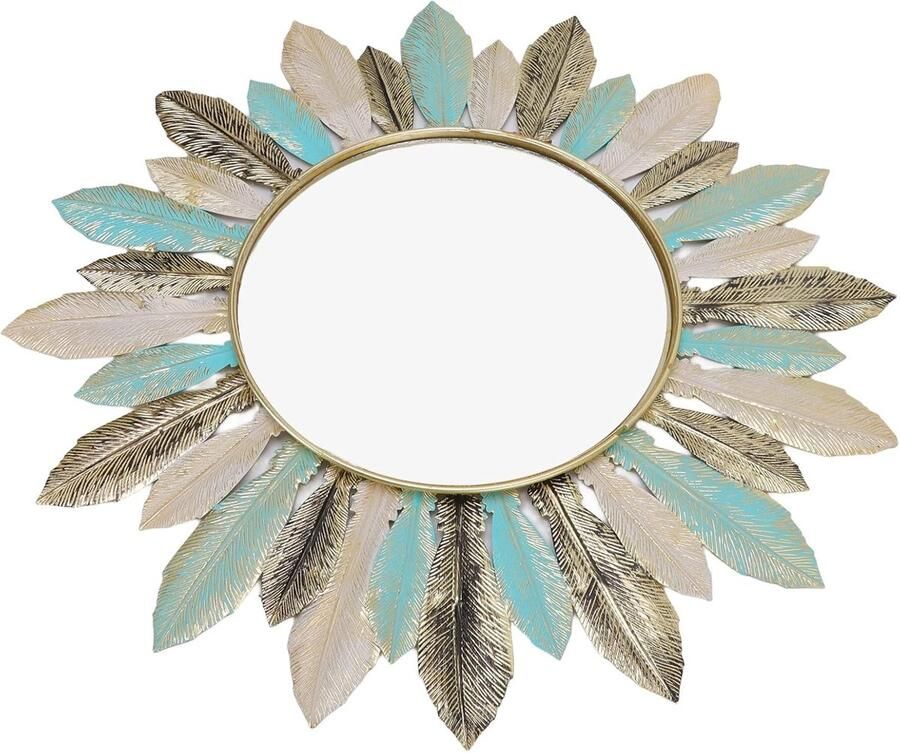 Metal wall hanging decor fade resistant bathroom makeup mirror fashion feather wall decor modern minimalist for living room for cafe for restaurant
