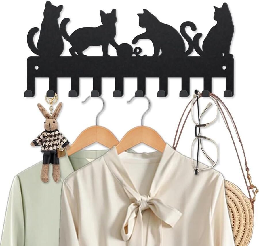 Metal Wall Hooks voor Cats 40 x 25 cm Wool Ball Four Playful Cats Wandhaakjes Sleutelhangers voor Jassen Hoeden Handdoeken Tassen Sleutels