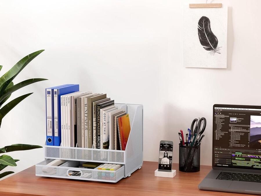 Metalen A4 Tijdschriftenhouder Bureau Organizer Zwart 5 Compartimenten