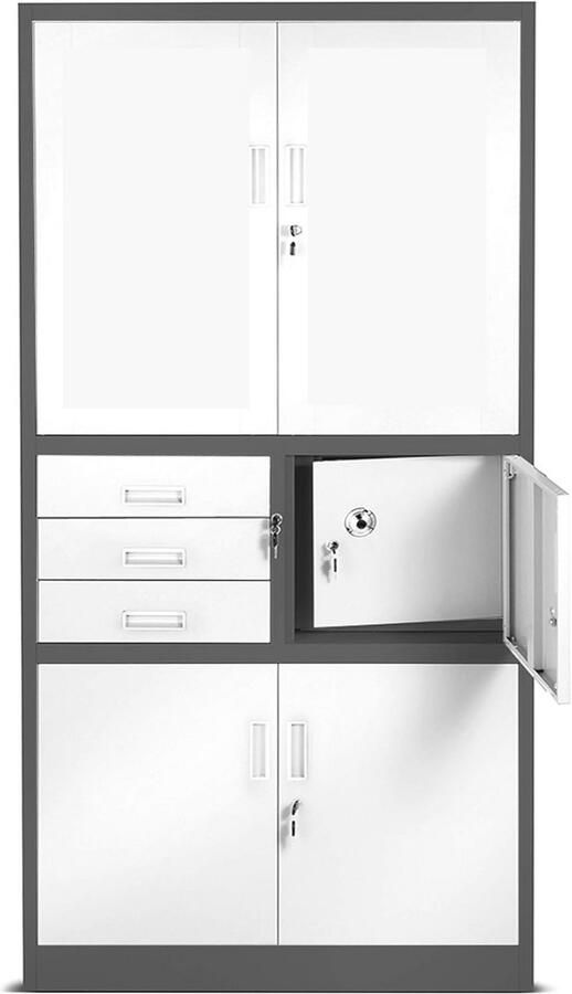 Metalen Archiefkast met Kluis en 3 Laden 185 cm x 90 cm x 40 cm