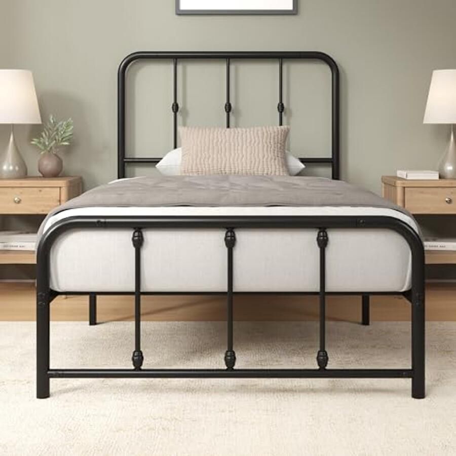 Vintage Metal Bed Frame 90 x 200 cm with Headboard and Under-Bed Storage