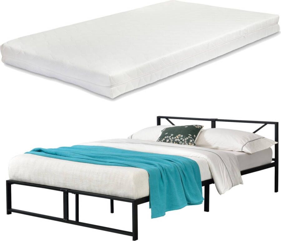 Unbranded Metalen Bed Bart Bedframe Met Matras Zwart 140x200 cm Minimalistisch Design - Foto 2