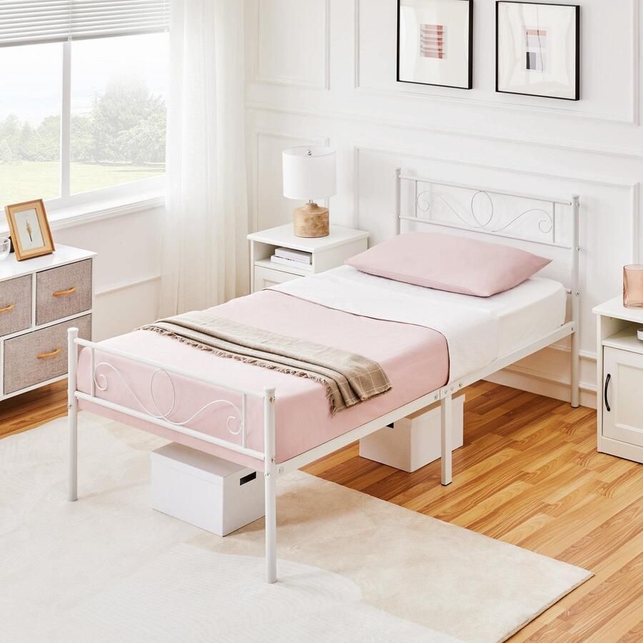 Metalen bed eenpersoonsbed metalen bedframe stabiel logeerbed minimalistisch eenpersoonsbedframe bedframe met lattenbodem voor logeerkamer slaapkamer en slaapzaal wit