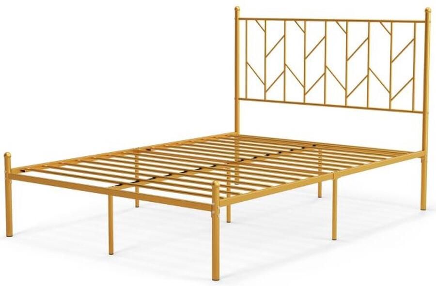 Metalen bed frame met hoofdeinde twijfelaar geschikt voor 140cm matras Goud 197 x 141 x 113 cm