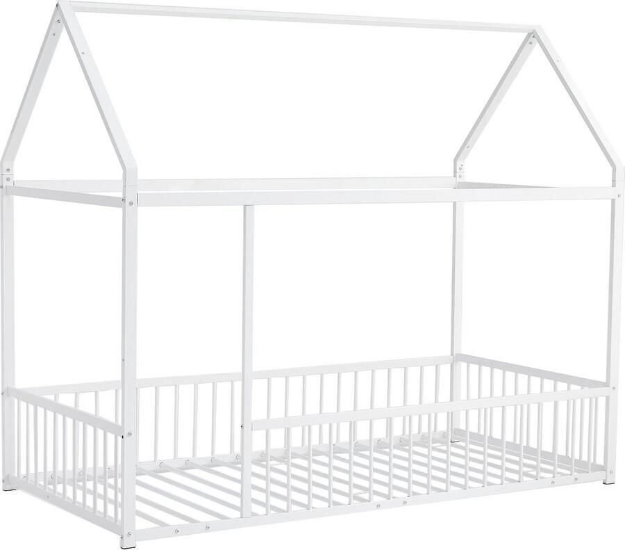 Metalen bed Huisbed Kinderbed 90x190cm Vloerbed Vlak bed wit