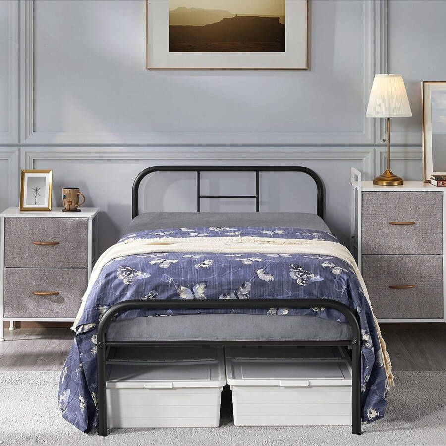 Metalen bed met lattenbodem bedframe met hoofdeinde eenpersoonsbed logeerbed bedframe voor logeerkamer slaapkamer 90 x 190 cm