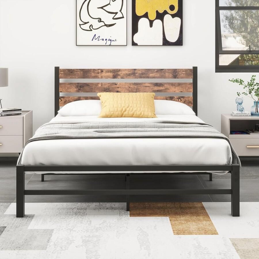 Metalen Bedframe 120x200 cm met Hoofdeinde en Voeteneinde Solide Latten Ondersteuning voor Comfortabele Nachtrust